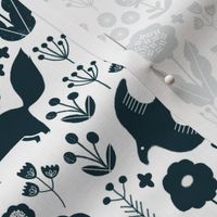 spring // navy florals spring animals woodland fabric baby nursery design