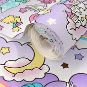 18 Pegasus winged unicorns pegacorns stars rainbows clouds trees ponds lakes teddy bears shooting cats fairy kei lolita sky skies pony ponies horses kawaii japanese inspired moon castles  colorful 