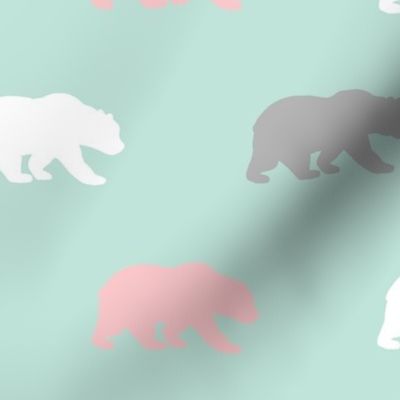 Bears - mint,pink,grey - Evenstar - woodland-ch-ch-ch