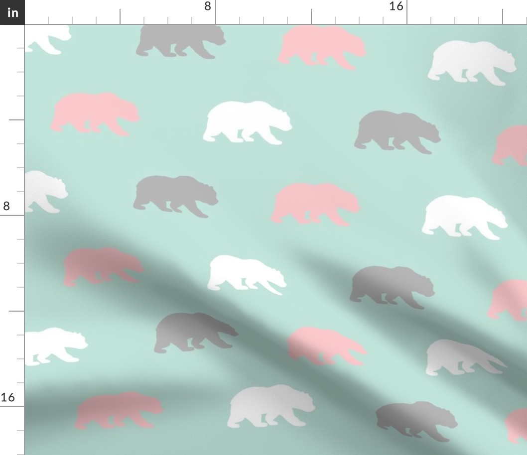 Bears - mint,pink,grey - Evenstar - woodland-ch-ch-ch