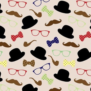 Dapper Dude Bowler Hat Pipe Glasses Mustache Fabric Printed by Spoonflower BTY 