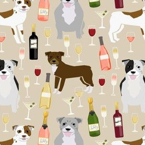 Pitbull wine champagne pattern dog breeds fabric tan