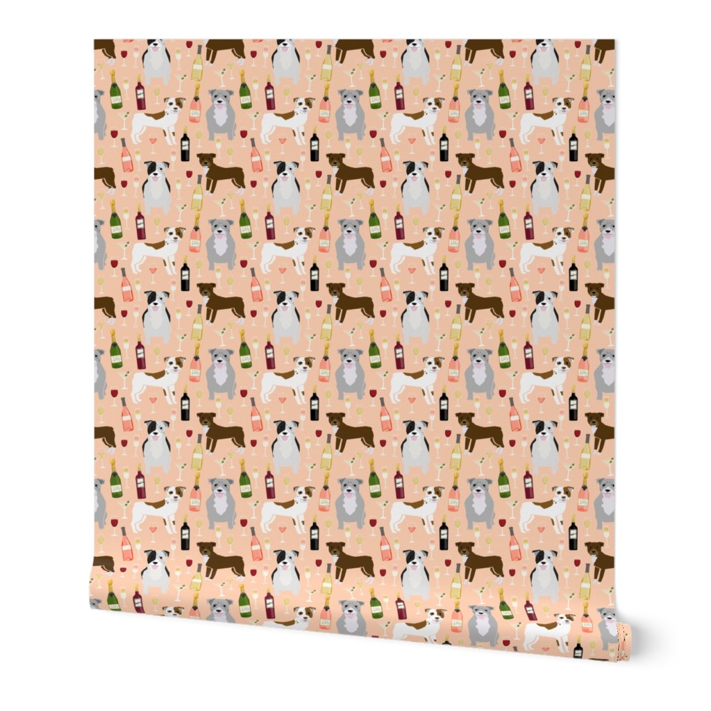 Pitbull wine champagne pattern dog breeds fabric peach