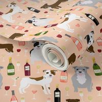 Pitbull wine champagne pattern dog breeds fabric peach