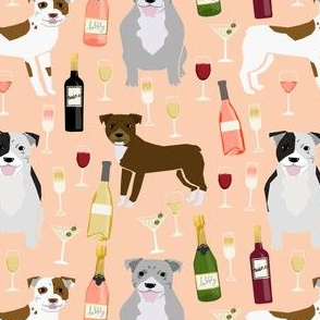 Pitbull wine champagne pattern dog breeds fabric peach