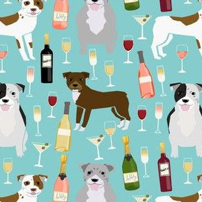 Pitbull wine champagne pattern dog breeds fabric mid blue