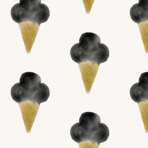Watercolor ice-cream - ice-cream cone, watercolor abstract, hand drawn ice-cream, black and mustard summer fun