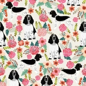 English Springer Spaniel black and white coat florals cream