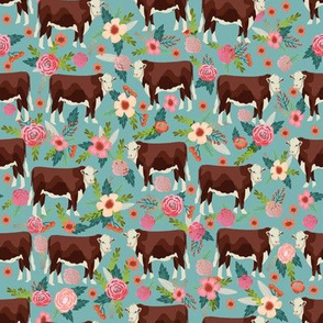 Hereford cow floral gulf blue