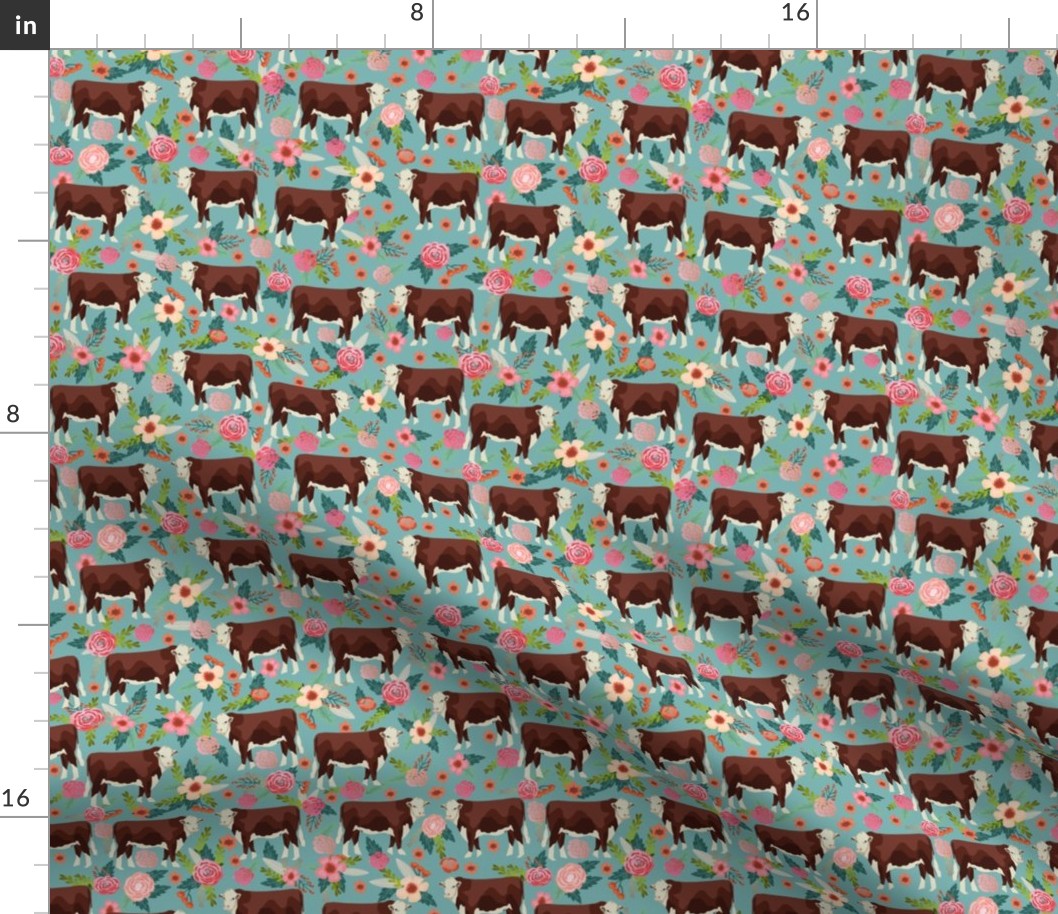 Hereford cow floral gulf blue
