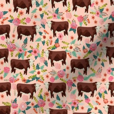 Hereford cow floral pink