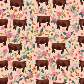 Hereford cow floral pink