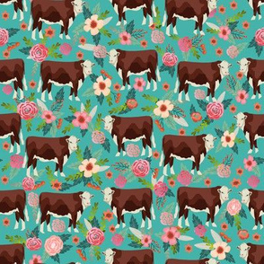 Hereford cow floral turquoise