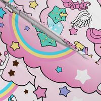 20 Pegasus winged unicorns pegacorns stars rainbows clouds trees ponds lakes teddy bears shooting cats fairy kei lolita sky skies pony ponies horses kawaii japanese inspired moon castles  colorful 