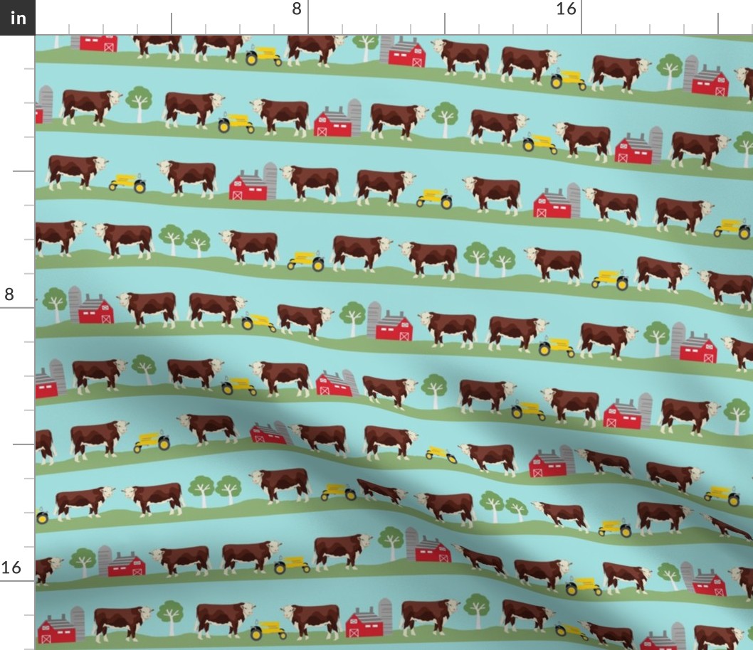 Hereford farm cow pattern cute mid blue