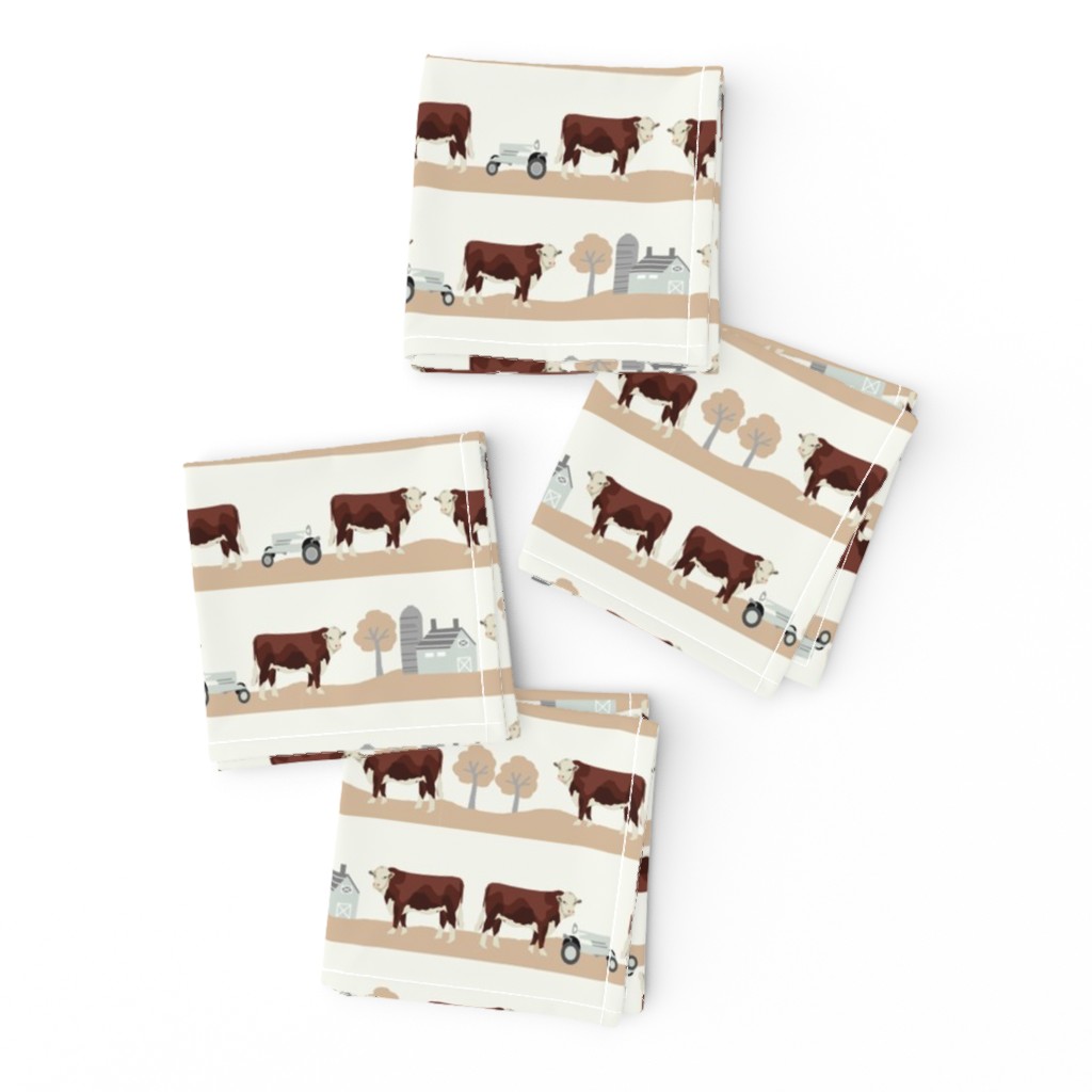 Hereford farm cow pattern cute farm animals beige