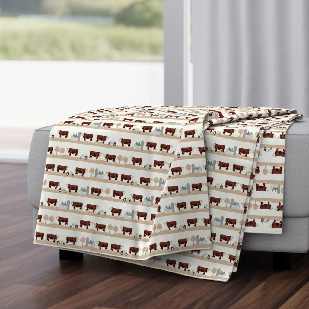 Hereford farm cow pattern cute farm animals beige