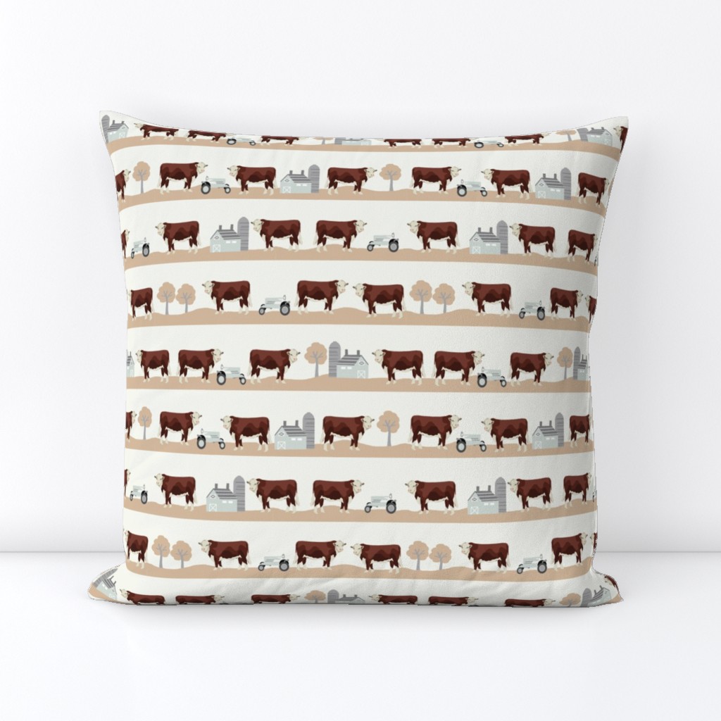 Hereford farm cow pattern cute farm animals beige