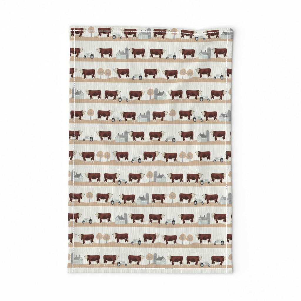 Hereford farm cow pattern cute farm animals beige