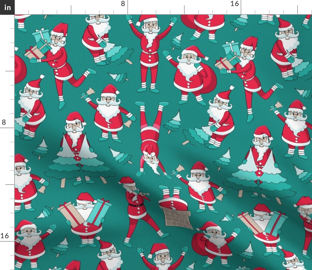 Busy Santas 2 // green background