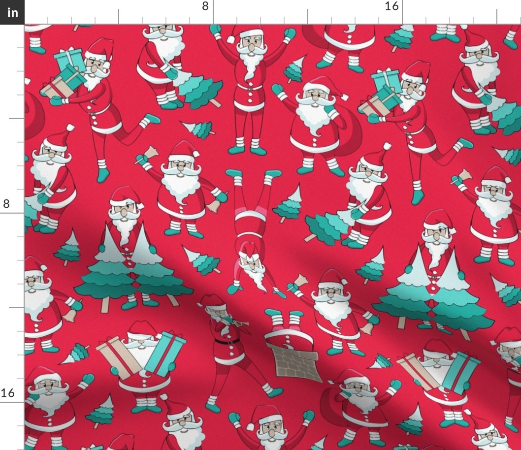 Busy Santas 3 // red background