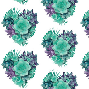 Normal scale // Succulent Love Hearts 1 // green and purple succulents and cactus