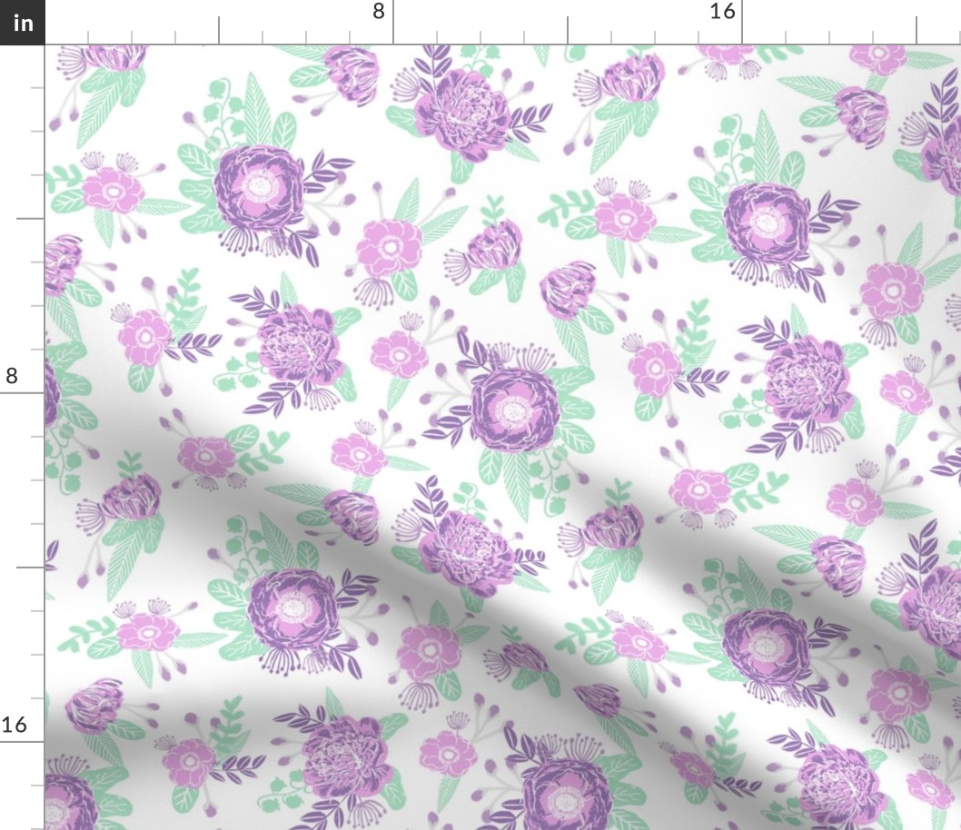 lavender florals floral nursery baby mint and purple fabric 