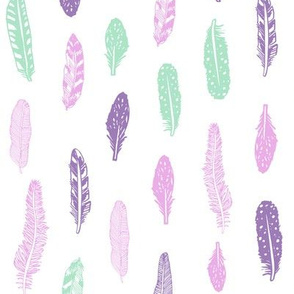 feathers fabric purple and mint fabric