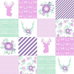 cheater fabric mint and purple fabric florals deer antler fabric