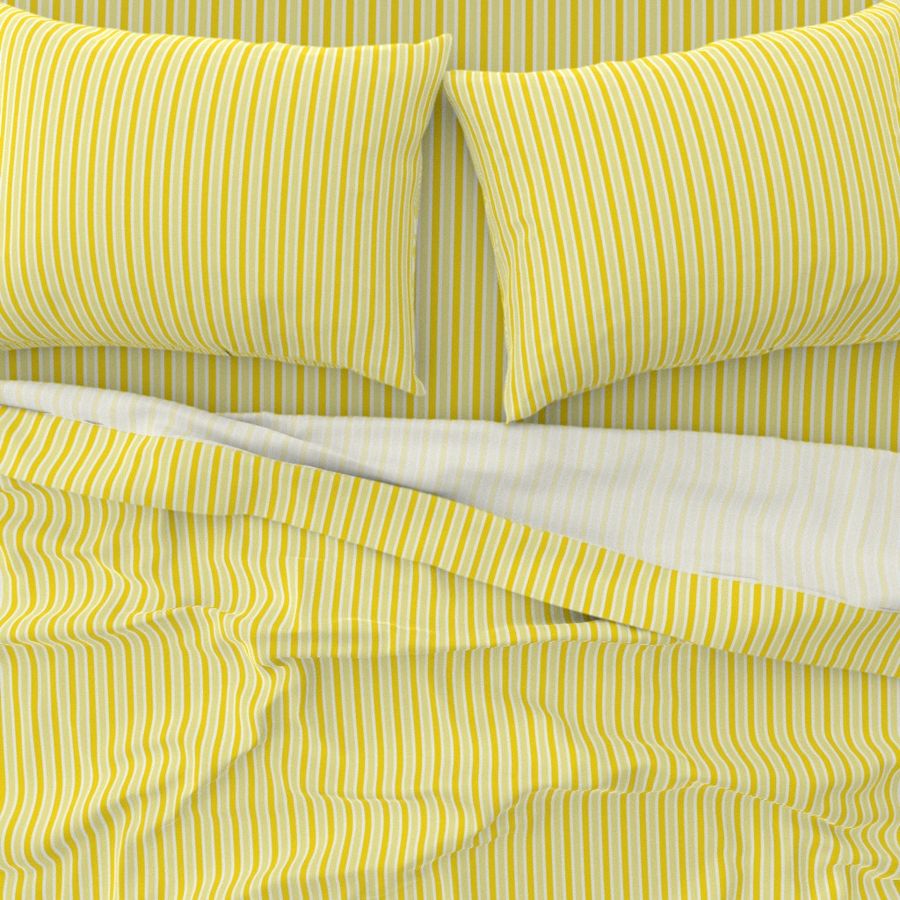 Sunny Morning Stripes - Narrow Icy Cream Ribbons with Daffodil Yellow  and Jersey Butter