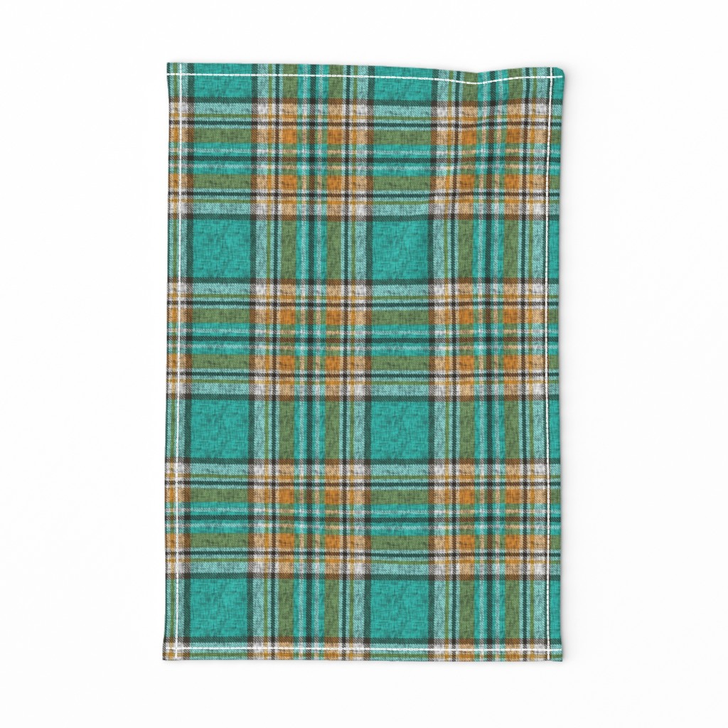 Distressed mustard, orange, turquoise Stewart plaid by Su_G_©SuSchaefer