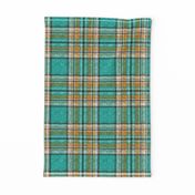 Distressed mustard, orange, turquoise Stewart plaid by Su_G_©SuSchaefer