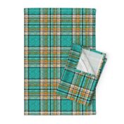 Distressed mustard, orange, turquoise Stewart plaid by Su_G_©SuSchaefer