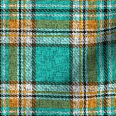 Distressed mustard, orange, turquoise Stewart plaid by Su_G_©SuSchaefer