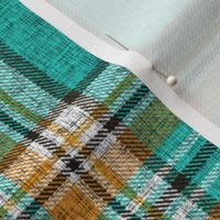 Distressed mustard, orange, turquoise Stewart plaid by Su_G_©SuSchaefer