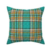 Distressed mustard, orange, turquoise Stewart plaid by Su_G_©SuSchaefer