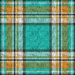 Distressed mustard, orange, turquoise Stewart plaid by Su_G_©SuSchaefer