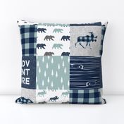 Adventure patchwork - navy and dusty blue (bear and moose fabric)