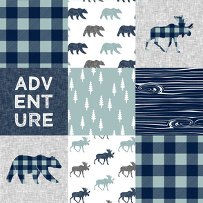 Adventure patchwork - navy and dusty blue (bear and moose fabric)
