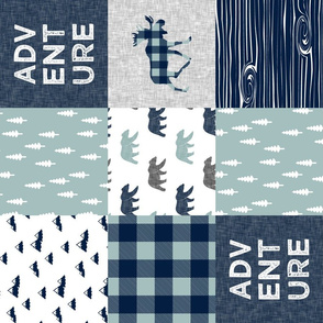 Adventure patchwork - navy and dusty blue (bear and moose fabric) (90)