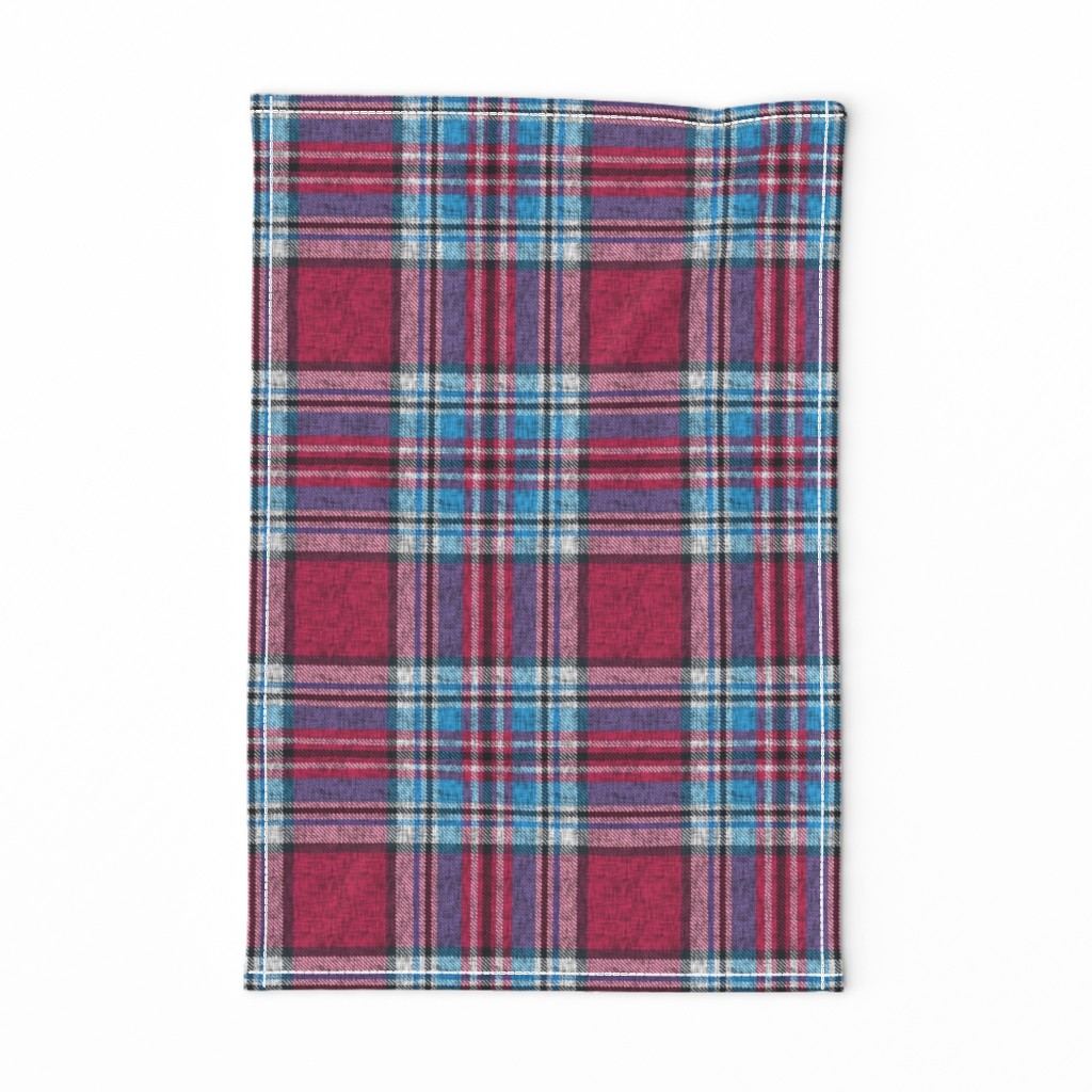 Carmine + blue Stewart plaid linen-weave by Su_G_©SuSchaefer