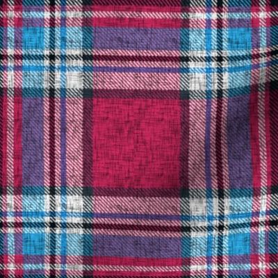 Carmine + blue Stewart plaid linen-weave by Su_G_©SuSchaefer