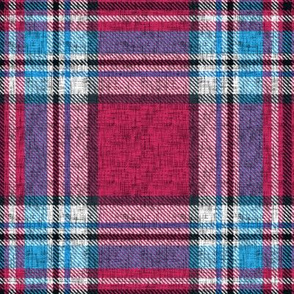 Carmine + blue Stewart plaid linen-weave by Su_G_©SuSchaefer