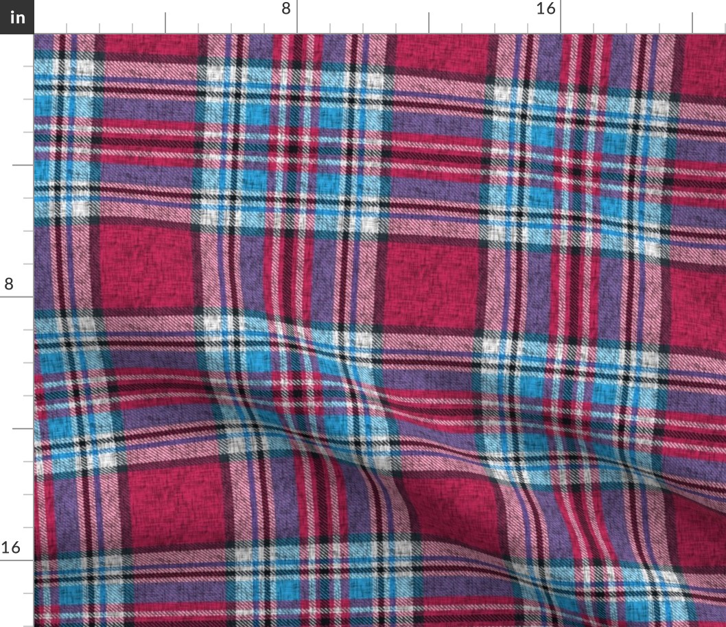 Carmine + blue Stewart plaid linen-weave by Su_G_©SuSchaefer