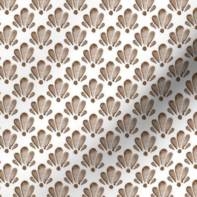 16-18B Watercolor Shells Brown Tan  || Ocean Beach Vacation Water Damask Brown White Tan