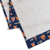 Sunny Sailboats on Navy // nautical sailing boat ships sunny sunshine clouds grey pink orange navy fabric