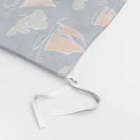 Sunny Sailboats on Navy // nautical sailing boat ships sunny sunshine clouds grey pink orange navy fabric