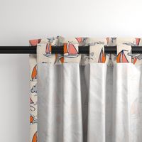 Sunny Sailboats on Cream // nautical sailing boat ships sunny sunshine clouds orange grey pink fabric