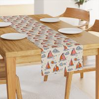 Sunny Sailboats on Cream // nautical sailing boat ships sunny sunshine clouds orange grey pink fabric