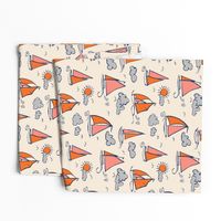 Sunny Sailboats on Cream // nautical sailing boat ships sunny sunshine clouds orange grey pink fabric